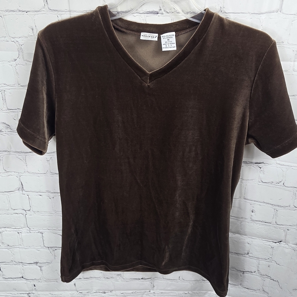 Sostanza Medium Vneck Brown Velvet Top Y2K Vintage‎